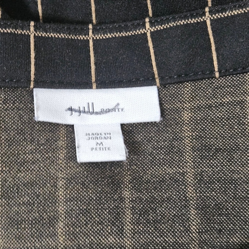 J. Jill Ponte Windowpane Top Black Tan Button Sleeve Boat Neck Womens Medium P - Picture 6 of 9